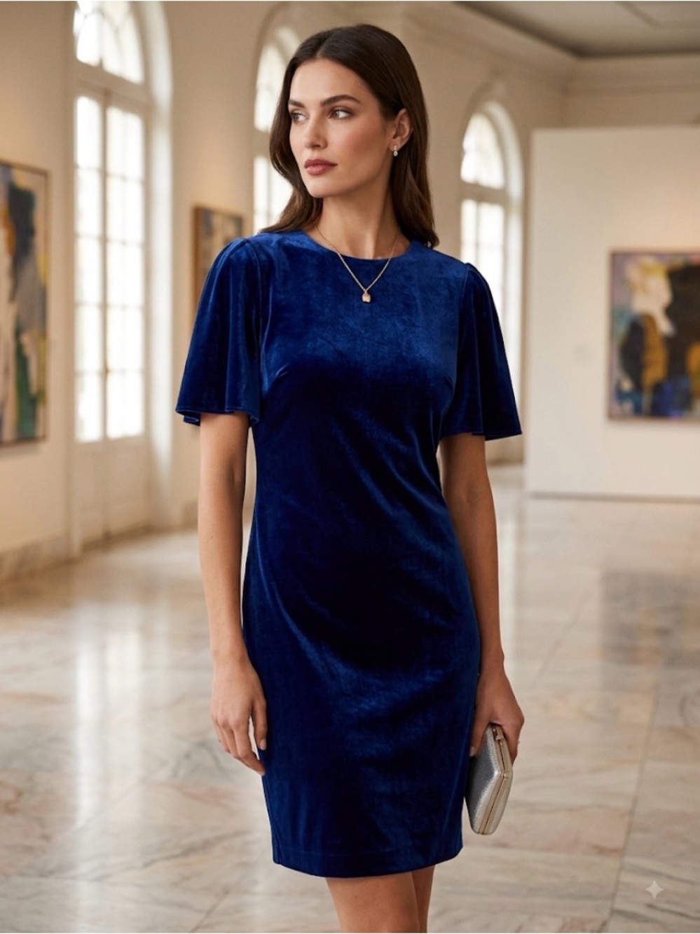 NWT Lauren Ralph Lauren Sapphire Blue Velvet Short-Sleeve Sheath Dress – Size 6 - Picture 1 of 4
